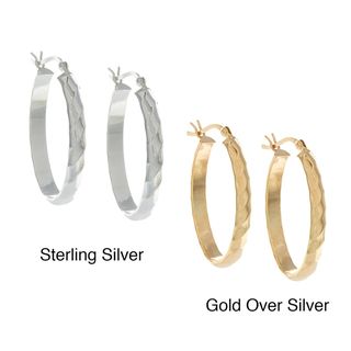 Sunstone Sterling Silver or Gold over Silver Roped Oval Hoop Earrings Sunstone Sterling Silver Earrings