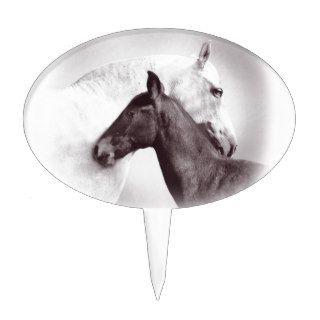 Beautiful Image of white mare with black foal Cake Toppers