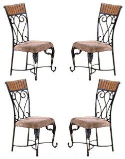 4 Black Metal Finish & Oak Finish Wood Side Dining Chairs  