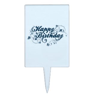 Happy Birthday Blue Swirls Cake Topper