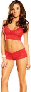 Elegant Moments Women's Stretch Lace Booty Shorts and Camisole Set with Bows Clothing