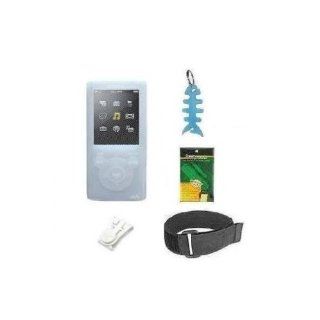 5 Items Accessory Combo for Sony E Series Walkman (NWZ E353 & NWZ E354) Includes Clear/White Silicone Skin Case, Armband, Belt Clip, LCD Screen Protector and Fishbone Style Keychain   Players & Accessories