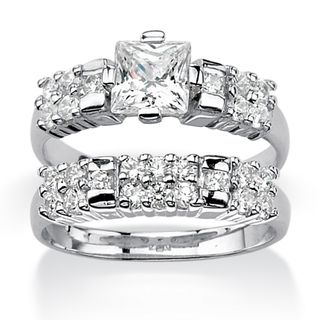 Ultimate CZ Platinum over Silver Cubic Zirconia Bridal style Ring Set Palm Beach Jewelry Cubic Zirconia Rings