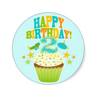 Happy 2nd Birthday Cupcake (Boys) Round Stickers
