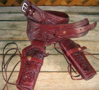 NEW Burgundy Genuine Leather Double Western Holster Cowboy Rig. In 38/357 LC ammo loops By GUNS4US*** 