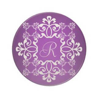 Purple and White Damask Monogrammed Coaster