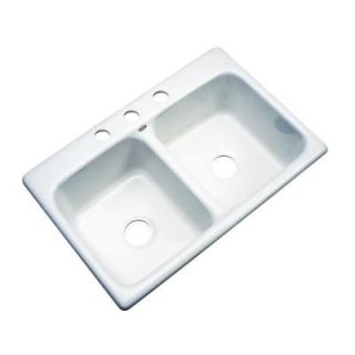 Thermocast Newport Drop in Acrylic 33x22x9 in. 3 Hole Double Bowl Kitchen Sink in White 40300