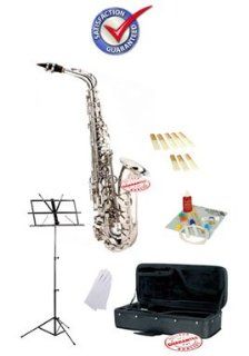 Student Silver Alto Saxophone School Package with Case Reeds Music Stand and Cleaning Kit WALSAX SL PACK Musical Instruments