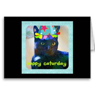 Happy Caturday Cute Black Cat Blank Greeting Card