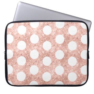 Modern Coral Pink Glitter Polka Dots Pattern Laptop Sleeve