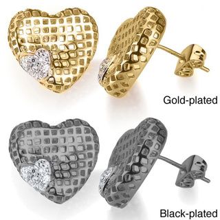 Collette Z Sterling Silver Gold plated CZ Lace Designed Heart Shaped Earrings Collette Z Cubic Zirconia Earrings