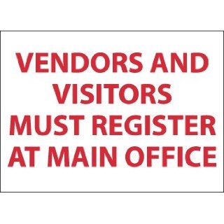NMC M365AB Restricted Area Sign, Legend "VENDORS AND VISITORS MUST REGISTER AT MAIN OFFICE", 14" Length x 10" Height, Aluminum 0.040, Red on white Industrial Warning Signs