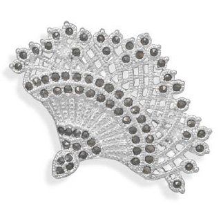 Silver Plated Silver Plated Marcasite Fan Fashion Pin Vishal Jewelry Jewelry