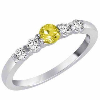DivaDiamonds CGR050LQW810K White Gold 5 Stone Center Graduated Lemon Quartz and Diamond Band Ring (2/5 ctw)   Size 8 Diva Diamonds 