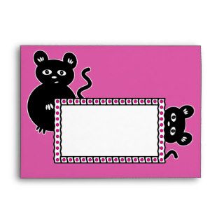 Funny Playful Cartoon Mice   Cute Pink and Black Envelope