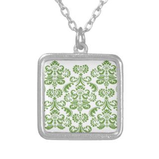 Green and White Lace Damask Custom Home Gift Item Necklaces