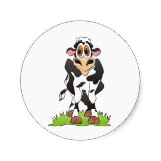 Cartoon Cow  Holstein Round Stickers