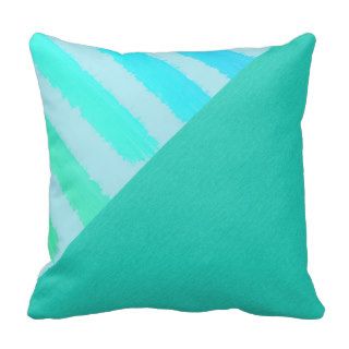 Turquoise Blue Gray Mint Stripes Decorative Pillow