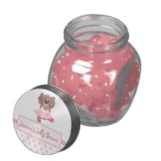 Cute Little Ballerina Cartoon Teddy Bear in Pink Jelly Belly Candy Jar
