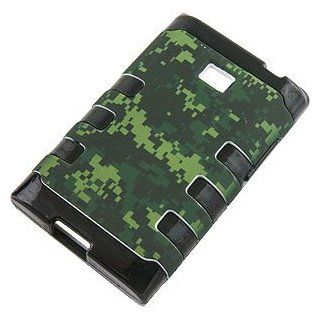 Dual Layer Image Design Cover for LG Optimus Logic L35G, Tech Camo Green Cell Phones & Accessories