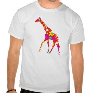 Giraffe funky retro floral fun mens t shirt
