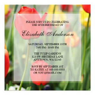 Colorful Spring Tulips 80th Birthday Party Custom Invites