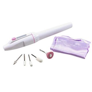 Battery Drill White Nail Art Gel Acrylic Tip Tool with 5 Drills 1 Pouch(Powered by 2 AA)