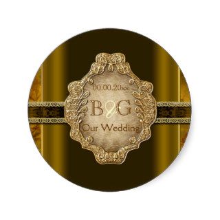 Brown gold envelope wedding seal round stickers