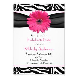 Pink Gerber Daisy Zebra Print Bachelorette Party Custom Invitations