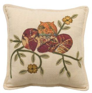 April Cornell 10 by 10 Inch Cushion, Owl Embroidery Antique   Throw Pillows