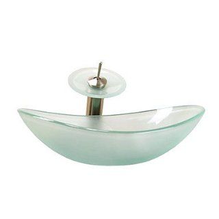 Sull Polish Ingot Style Tempered Glass Vessel Sink with Waterfall Faucet, Mounting Ring and Water Drain   Bathroom Vanities