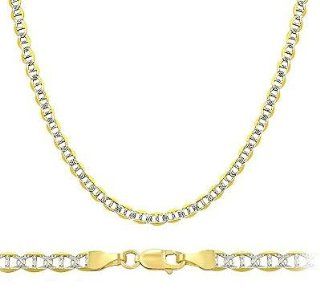 14k Yellow and White Gold Necklace Mariner Chain Solid Link Pave 3mm , 24 inch Jewel Tie Jewelry