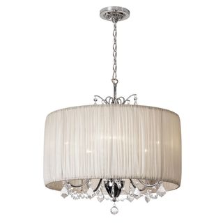 Chic 5 Light Crystal Chandelier with Oyster Pleated Drum Shade Joshua Marshal Home Collection Chandeliers & Pendants