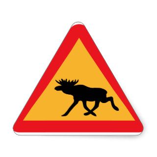 Caution Moose Swedish Traffic Sign Triangle Stickers
