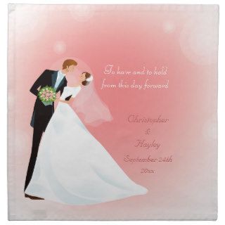 Bride & Groom Romantic Kiss Pink Wedding Printed Napkin