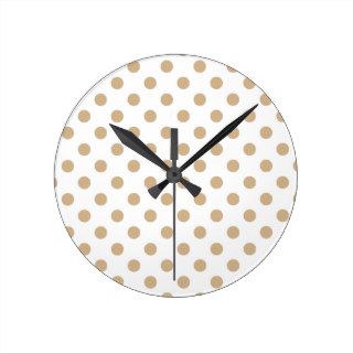 Polka Dots Large   Tan on White Wall Clocks