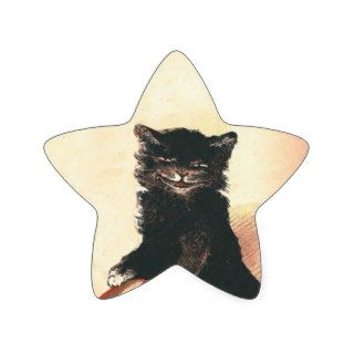 Vintage HALLOWEEN Black Cat Star Sticker