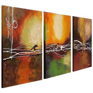 Hand painted Oil 'Abstract' Canvas Art (Set of 3) Canvas