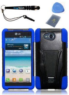 IMAGITOUCH(TM) 4 Item Combo LG Spirit 4G MS870(Metro PCS) T Stand Cover   Black+Blue (Stylus pen, ESD Shield bag, Pry Tool, Phone Cover) Cell Phones & Accessories