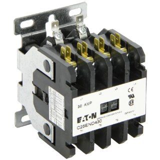 Eaton C25END430A Definite Purpose Contactor, 50mm, 4 Poles, Screw/Pressure Plate, Quick Connect Side By Side Terminals, 30A Current Rating, 2 Max HP Single Phase at 115V, 10 Max HP Three Phase at 230V, 15 Max HP Three Phase at 480V, 120VAC Coil Voltage Mo