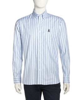 Long Sleeve Mixed Stripe Sport Shirt, Blue