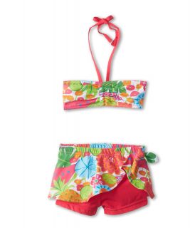 le top Aloha Bandeau Bikini with Sarong Skirt Girls Swimwear Sets (Pink)