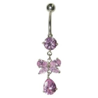 Womens Supreme Jewelry Curved Barbell Belly Ring with Stones   Silver/Pink