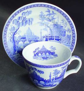 Spode Georgian Collection Flat Cup & Saucer Set, Fine China Dinnerware   Blue Ro