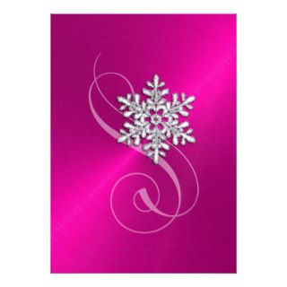 Hot Pink Background Crystal Snowflake Custom Invites