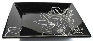 Laurie Gates Antilles Black Square Tray, Fine China Dinnerware   Black Body,Flor