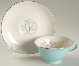 Taylor, Smith & T (TS&T) Blue Twig Footed Cup & Saucer Set, Fine China Dinnerwar