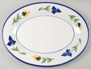 Dansk San Nicolo 18 Oval Serving Platter, Fine China Dinnerware   Blue&Yellow F