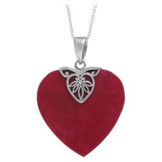 Sterling Silver Heart Red Coral Bali Pendant   Silver/Red (18)