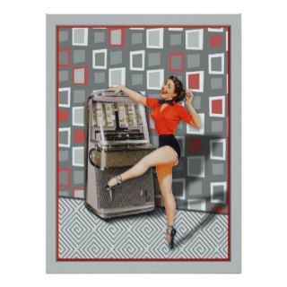 Retro 50s Jukebox Dancing Pinup Girl Posters